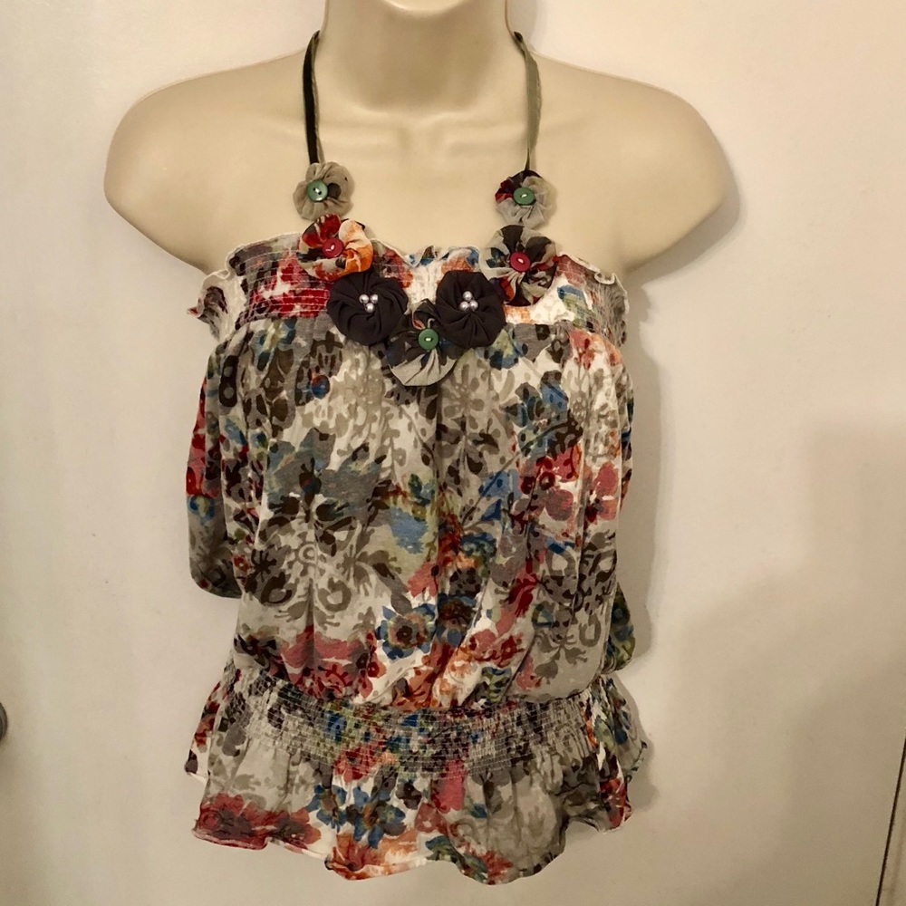 American Rag floral boho festival halter top M